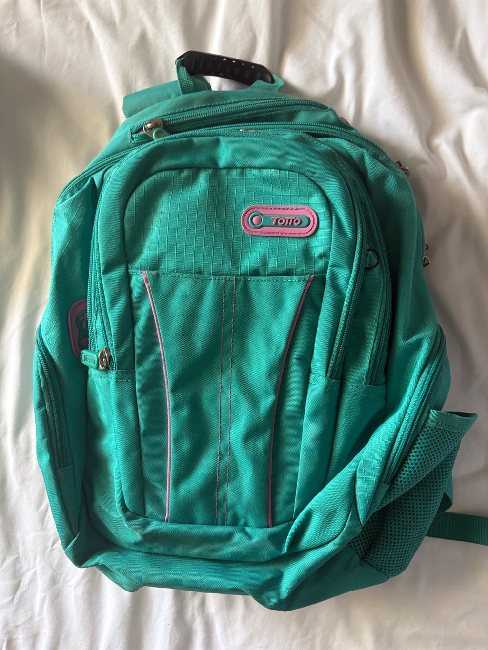 TOTTO Teal Backpack with Pink Accents